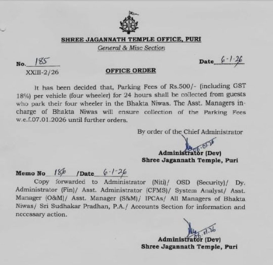 ବଢ଼ିଲା ଭକ୍ତ ନିବାସର ପାର୍କିଂ ଫି